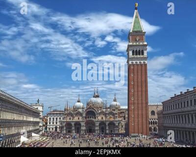 Panorama of St. Marco square in Venice with the Campanile tower Stock Photo