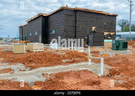Horizontal shot of a Tennessee fast food restaurant construction site. Stock Photo