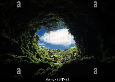 Algar do Carvao, Lava tube in Terceira island, Azures, Portugal Stock Photo