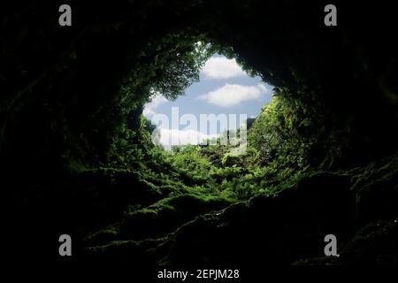 Algar do Carvao, Lava tube in Terceira island, Azures, Portugal Stock Photo