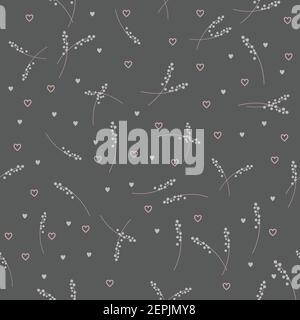 flower stems and hearts falling seamless pattern Stock Vector