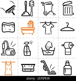 washing laundry outline icons set Stock Vector