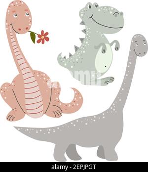 Collection of cute dinosaurs, vector Stock Vector