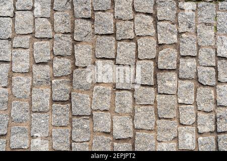 Stone cobble pattern on a street or pavement, grey granite material texture Stock Photo