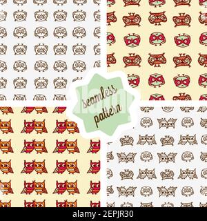 owls seamless patterns set Stock Vector