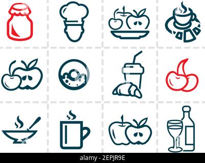 Line icon of food and drink, vector set. Stock Vector