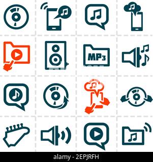 Vector minimalistic line music and audio icons set. Stock Vector