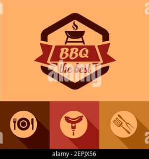 Illustration of BBQ Design Elements in Flat Design Style. Stock Vector