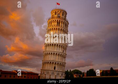 with Leaning Tower in Pisa, Italy. Stock Photo
