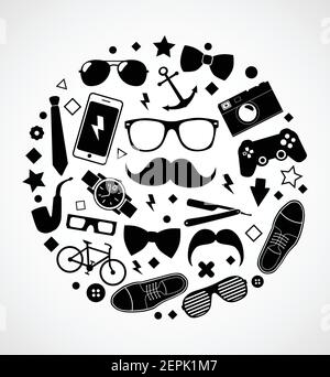 Set of fashionable mens accessories illustration backdrop Vector template for design. Stock Vector