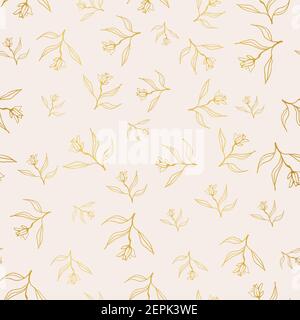 golden floral sketches seamless vector pattern Stock Vector