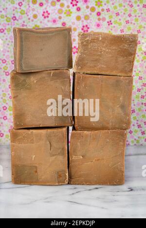 Rustic and organic handmade soap in the bathroom Stock Photo