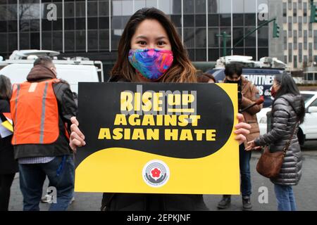 February 27, 2021, New York, New York, USA: NEW YORK - Rise up Against Asian Hate Rally held at Foley Square in Manhattan..Politicians and victims speak out against Asian Hate Crimes which have been on the rise in New York City. (Credit Image: © Bruce Cotler/ZUMA Wire) Stock Photo