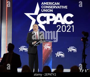 Orlando, United States. 27th Feb, 2021. Former US Secretary of State, Mike Pompeo addresses attendees at the Conservative Political Action Conference (CPAC) 2021 hosted by the American Conservative Union at the Hyatt Regency Orlando in Orlando, Florida on Saturday, February 27, 2021. Photo by Joe Marino/UPI Credit: UPI/Alamy Live News Stock Photo