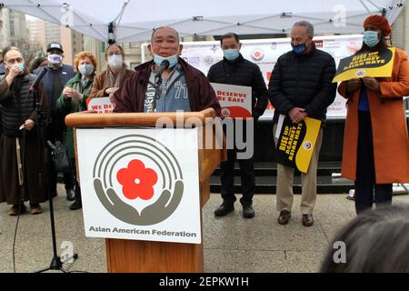 February 27, 2021, New York, New York, USA: NEW YORK - Rise up Against Asian Hate Rally held at Foley Square in Manhattan..Politicians and victims speak out against Asian Hate Crimes which have been on the rise in New York City. (Credit Image: © Bruce Cotler/ZUMA Wire) Stock Photo