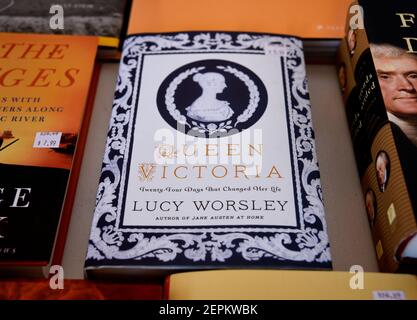 A copy of Dr. Lucy Worsley's book, 'Queen Victoria,' for sale in a bookstore in New Mexico USA. Stock Photo