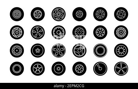 Set of black simple car tire icons. Vector clipart Stock Vector