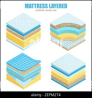 Orthopedic set of different bed mattress layers material and structure for correct spine sleeping position realistic vector illustration Stock Vector