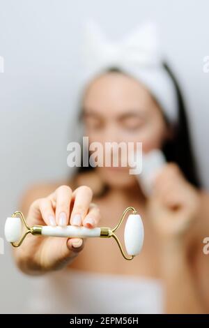 Jade Face Lifting and Gouache Scraper Massager  Stock Photo