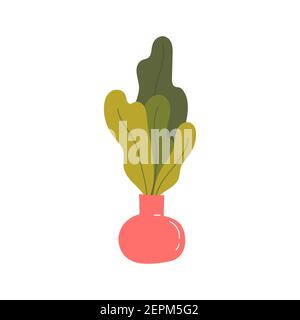 Leaves in flowerpot. Potted plant.  Stock Vector