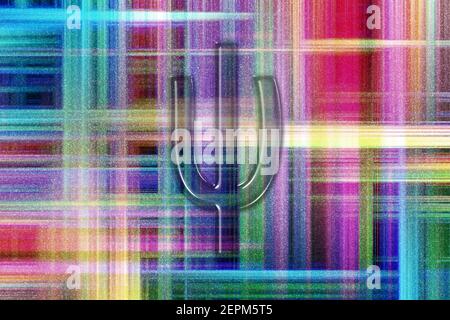 Psi sign. Psi letter, Greek alphabet Symbol, colorful checkered background Stock Photo