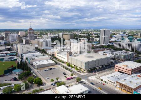 Aerial views of downtown Fresno skyline, California Stock Photo