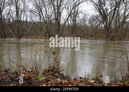 Olentangy River Flooding in River, Ohio Stock Photo