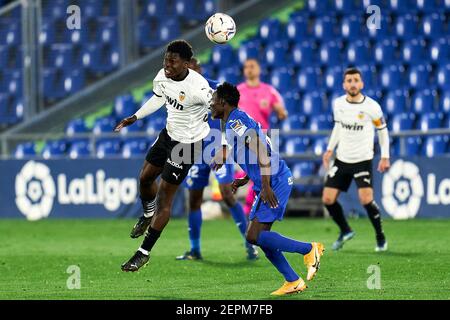 Getafe, Madrid, Spain. 27th Feb, 2021. Dakonam Djene of Getafe FC during La Liga match between Getafe CF and Valencia CF at Coliseum Alfonso Perez in Getafe, Spain. February 27, 2021. Credit: Angel Perez/ZUMA Wire/Alamy Live News Stock Photo