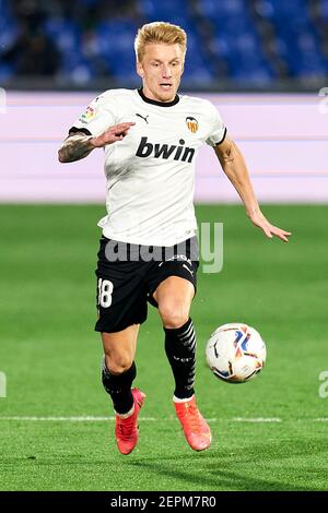 Getafe, Madrid, Spain. 27th Feb, 2021. Daniel Wass of Valencia CF during La Liga match between Getafe CF and Valencia CF at Coliseum Alfonso Perez in Getafe, Spain. February 27, 2021. Credit: Angel Perez/ZUMA Wire/Alamy Live News Stock Photo