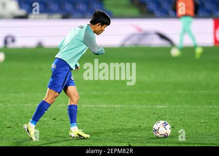 Getafe, Madrid, Spain. 27th Feb, 2021. Takefusa Kubo of Getafe FC during La Liga match between Getafe CF and Valencia CF at Coliseum Alfonso Perez in Getafe, Spain. February 27, 2021. Credit: Angel Perez/ZUMA Wire/Alamy Live News Stock Photo