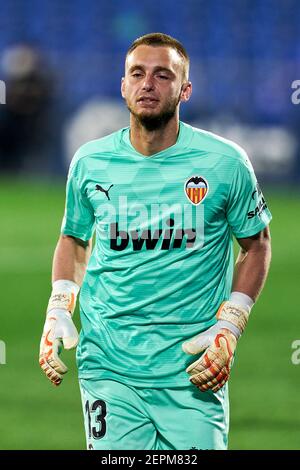 Getafe, Madrid, Spain. 27th Feb, 2021. Jasper Cillessen of Valencia CF during La Liga match between Getafe CF and Valencia CF at Coliseum Alfonso Perez in Getafe, Spain. February 27, 2021. Credit: Angel Perez/ZUMA Wire/Alamy Live News Stock Photo