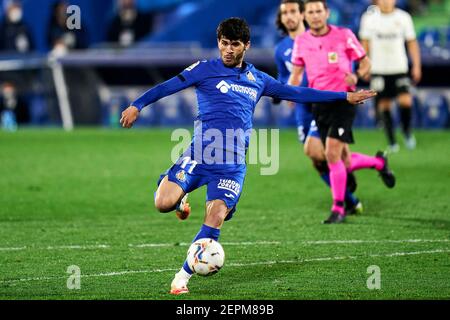 Getafe, Madrid, Spain. 27th Feb, 2021. Carles Alena of Getafe FC during La Liga match between Getafe CF and Valencia CF at Coliseum Alfonso Perez in Getafe, Spain. February 27, 2021. Credit: Angel Perez/ZUMA Wire/Alamy Live News Stock Photo