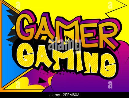 Pc or Console gaming, Gamer related words, quote on Comic book style background. Poster, banner, template. Cartoon explosion expression. Vector illust Stock Vector