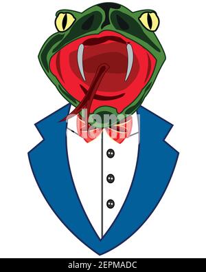 Vector illustration of the cartoon of the head snake in fashionable suit Stock Vector