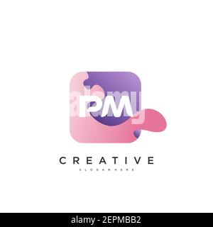 Creative and Minimalist Letter PM Logo Design with water wave