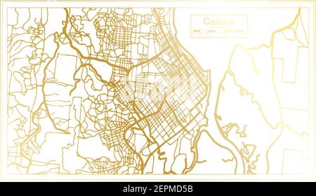 Cairns Australia City Map in Retro Style in Golden Color. Outline Map. Vector Illustration. Stock Vector