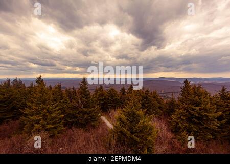 View from the observation deck of the tower at the Spruce Knob peak.  At 4863 feet elevation above sea level, this point marks the highest point in th Stock Photo