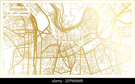 Grenoble France City Map in Retro Style in Golden Color. Outline Map. Vector Illustration. Stock Vector