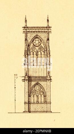 19th-century illustration depicting part of the facade of Strasbourg Cathedral. Engraving published in Vergleichende Architektonische Formenlehre by C Stock Photo