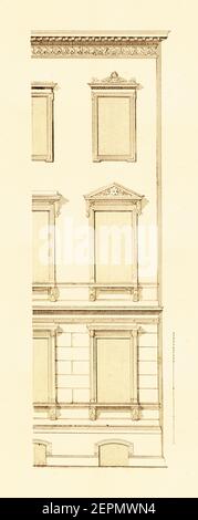 Antique 19th-century engraving depicting facade of school in Dresden, XIX century. Illustration published in Vergleichende Architektonische Formenlehr Stock Photo