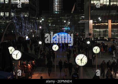 Winter Lights interactive art installations at Canary Wharf in London,UK on 17, January 2018 includes 'Sonic Light Bubble' by Eness pulsates with light and sound when approached or touched, emitting a warm glow through 236 programmed LEDs lights. (Photo by Claire Doherty/Sipa USA)