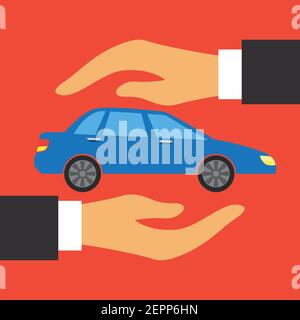 hand holding car symbol of purchase the car concept. vector illustration Stock Vector