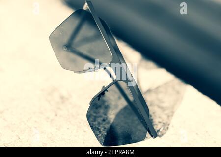 Black Oversized sunglasses shoot in a summer day closeup. Selective focus Stock Photo