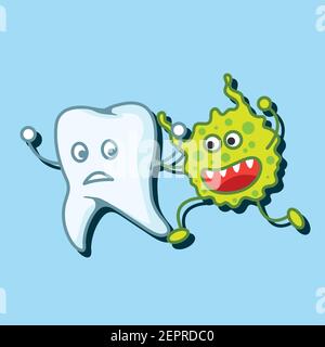 tooth bacteria and tooth for dentistry / stomatologist / dental clinic poster. flat vector illustration Stock Vector