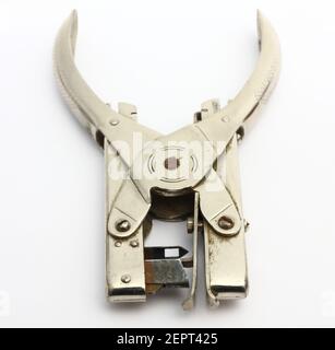old paper stapler over white, front view Stock Photo