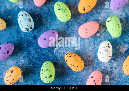 Colored easter eggs on a blue background Stock Photo