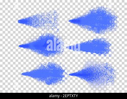 Spray realistic set with six isolated images of blue spray trails of different shape on transparent background vector illustration Stock Vector