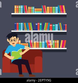 man and woman in a library for working and reading a book. vector illustration Stock Vector