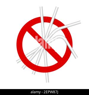 No plastic straws sign. 3D vector illustration isolated on white. Stock Vector