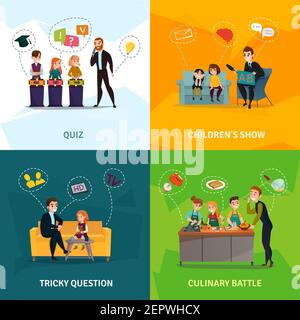 Kids TV show concept icons set with culinary battle symbols flat isolated vector illustration Stock Vector